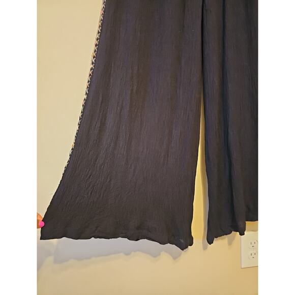 Free People Santoshi Embroidered Black Wide Leg Pants Boho Size 6 - Picture 5 of 15